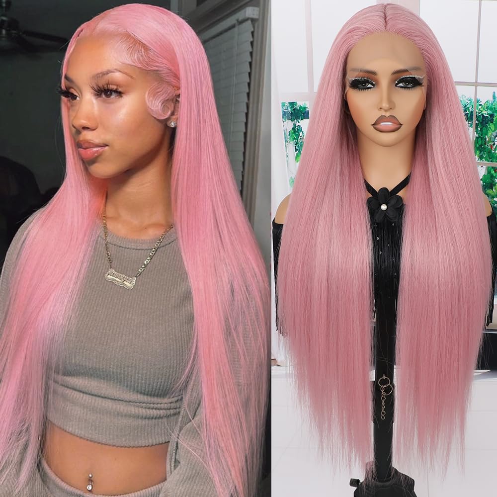 Amazon.com : Maycaur 30 Inch Pink Hair Synthetic Lace Front Wigs