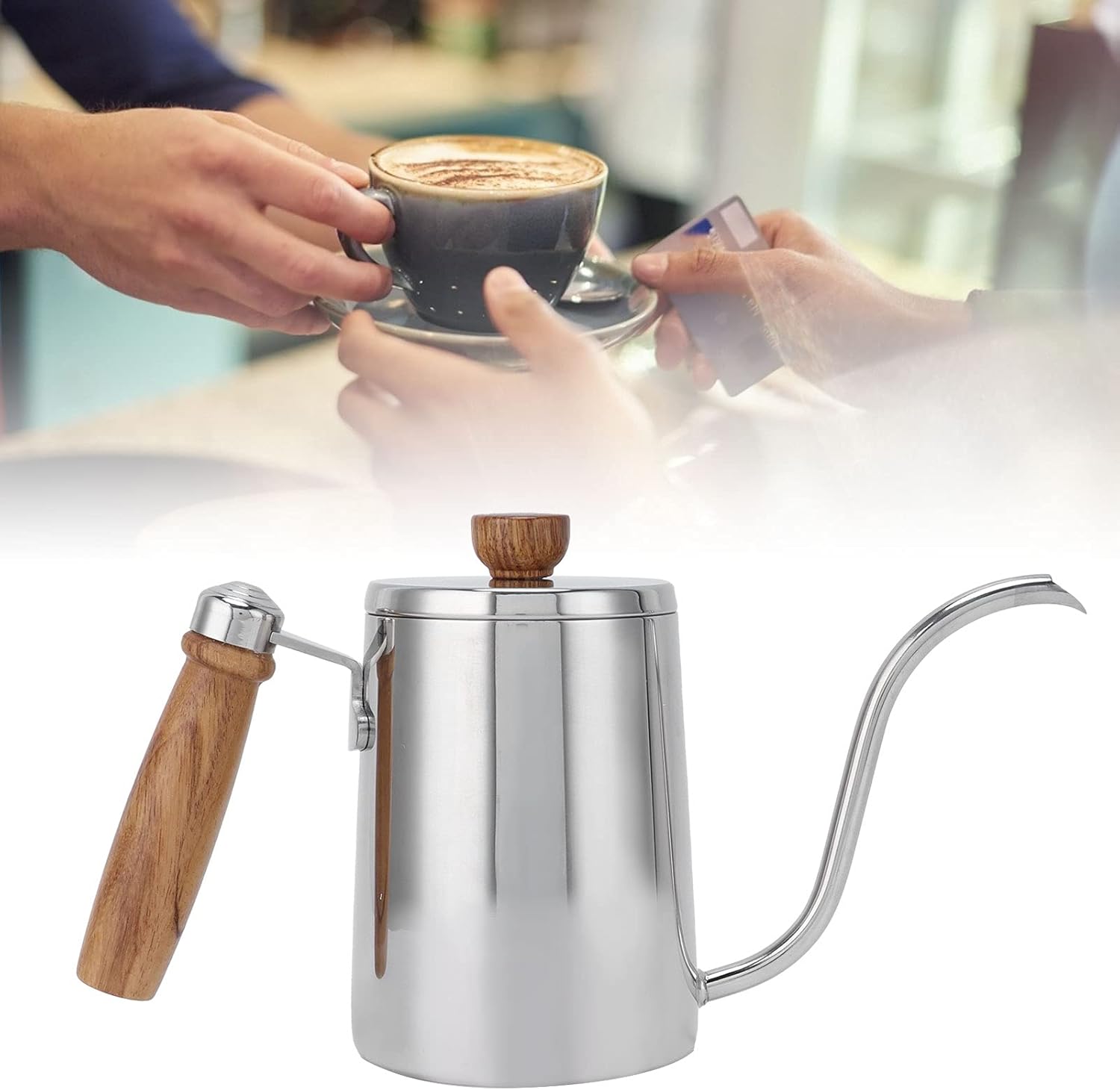 EVTSCAN Pour Over Kettle, 5Pcs/Set Pour Over Coffee Maker Set Brewing Drip Coffee Coffee Pot Filter Funnel Kit Gift(Sliver)