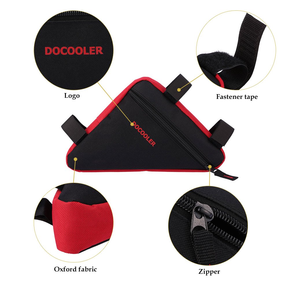 Docooler - Bolsa triangular para bicicleta, de tejido Oxford, 18 x 18 x 4 cm, para sillín de bicicleta, rojo