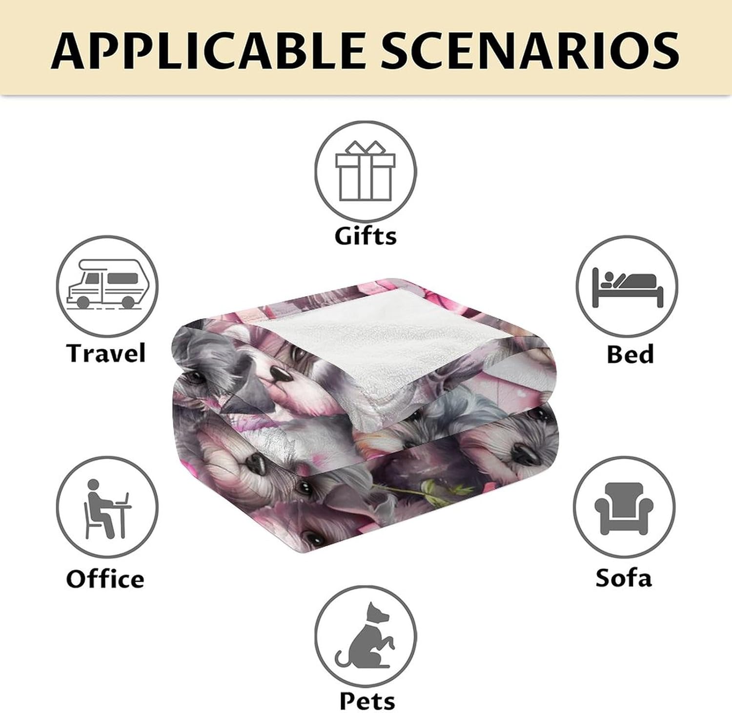 Schnauzer Dog Blanket Gift - 60 x 80 Inches Cute Throw Blanket for Dog Lovers, Kids, Boys & Girls - Gray Soft Fuzzy Blankets for Bed, Couch & Travel