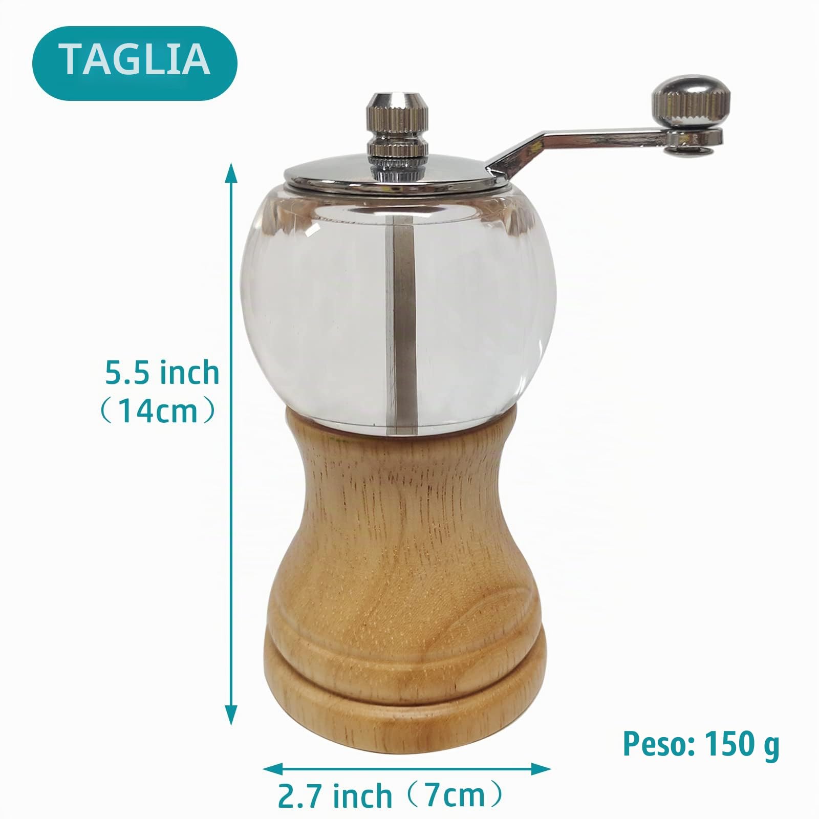 Macinapepe Manuale, Macina Pepe e Sale, Set da 1 Classico di macinapepe a mano e sale splendido, materiale EP acrilico, lame in ceramica con mulino regolabile grossolano sale & Pepper Grinder