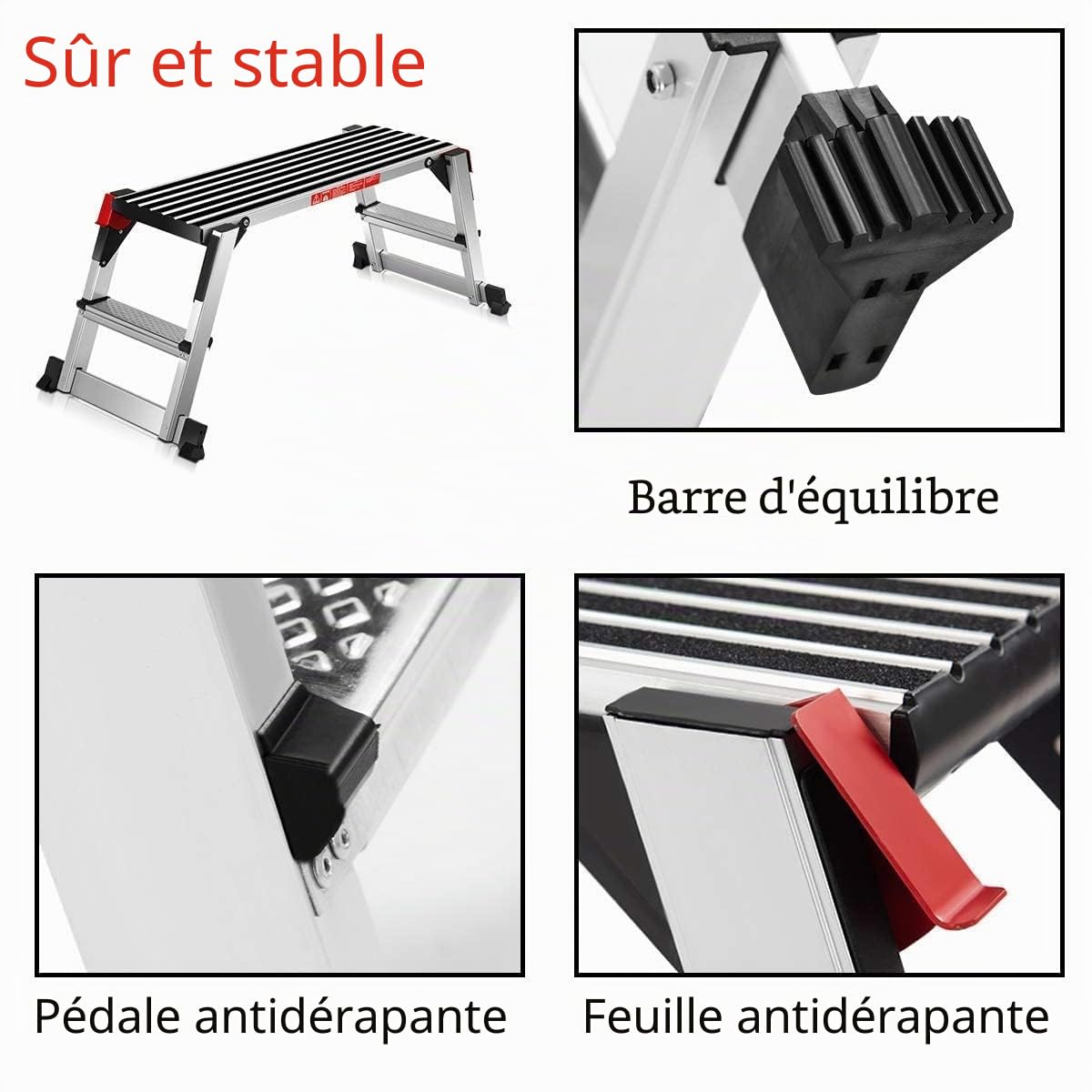 GIANTEX Plate Forme de Travail Pliable en Aluminium avec Pieds Antidérapants & Serrures de Sécurité, jusqu'à 150 KG,Marche Pied Pliable pour Maison,Garage,Atelier