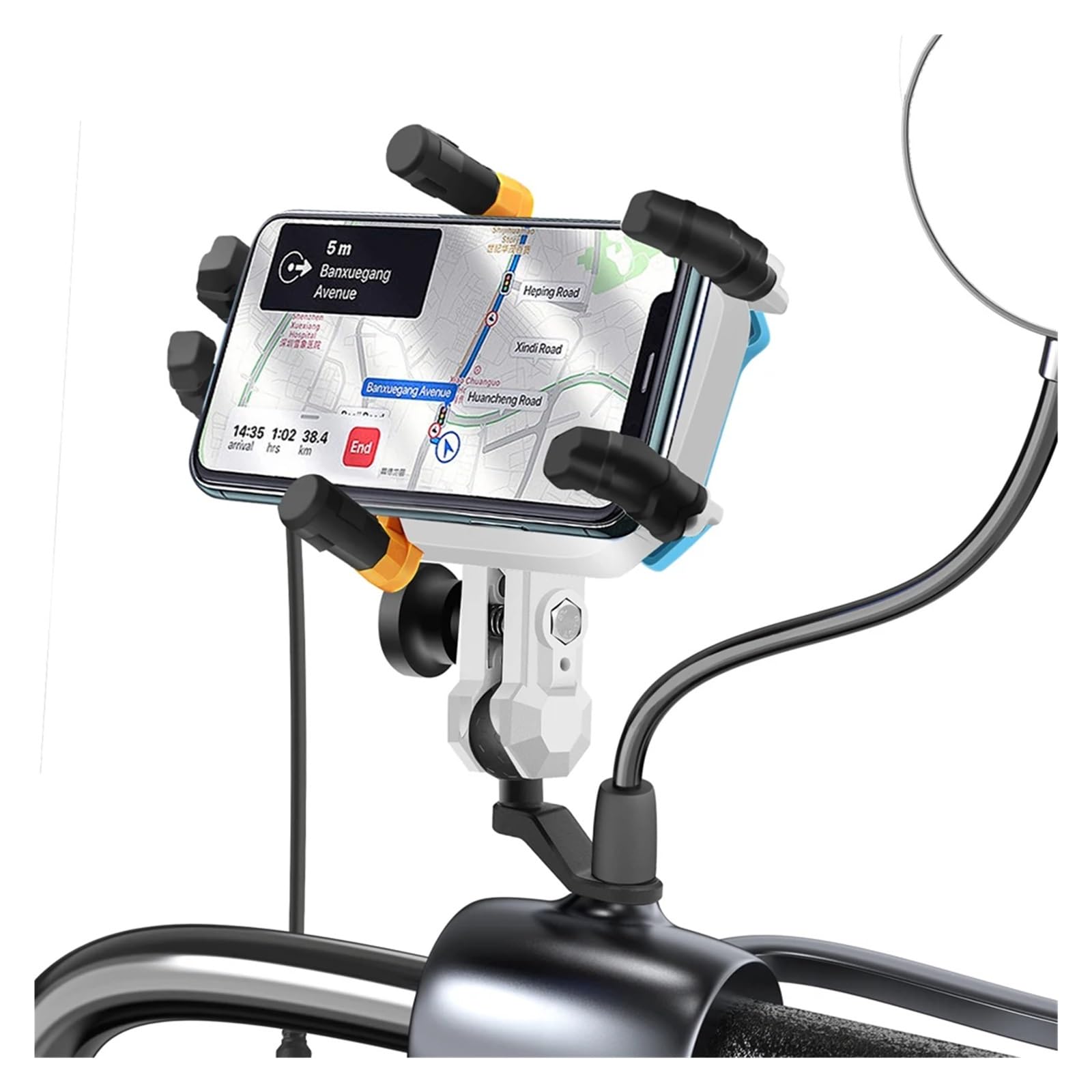 Support Téléphone Portable Télescopique 15W Support Chargement sans Fil Téléphone Portable Support Navigation Rotatif À 360 Degrés Résistant Aux Chocs Support Téléphone Moto avec(Handlebar)