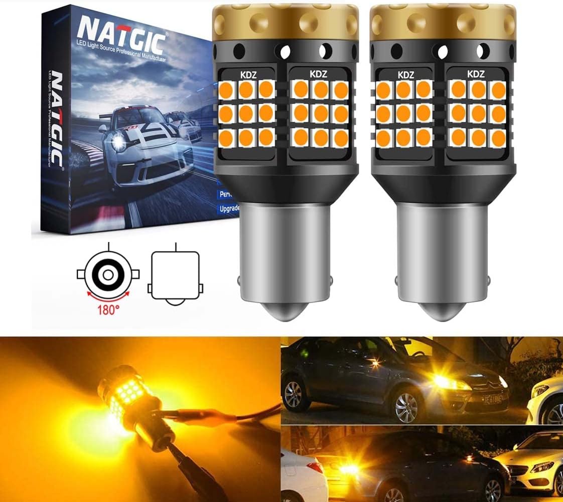 1156 BA15S P21W 1141 7506 LED Turn Signal Light Bulbs 3700LM 3030 45SMD Canbus Error Free Anti Hyper Flash for Car Front or Rear Turn Signal Lights, Amber/Yellow (Pack of 2)