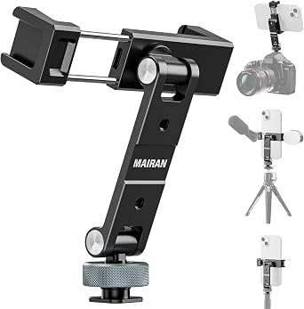 Metal Phone Tripod Mount Cell Phone Stand Holder with 3 Cold Shoes and 1/4" Screw Mounts Aluminum Smartphone Tripod Adapter with 360 Rotation 180 Tilt Angle for Desktop Tripod Video Live Streaming