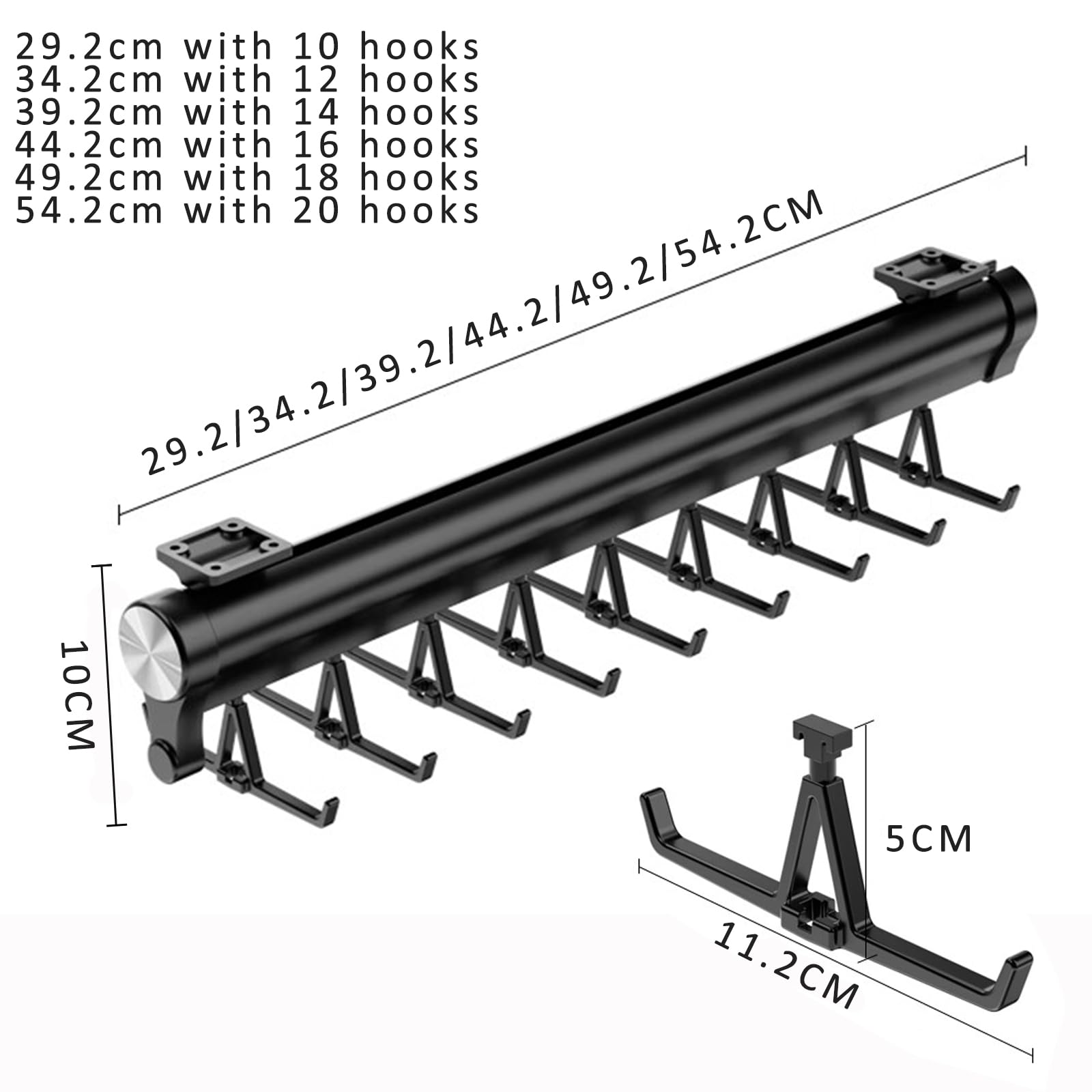 Barra para ropa extensible para armario de ropa, aleación de aluminio resistente, barra ajustable para guardar ropa, ahorro de espacio (Versión mejorada negra de 392 cm)