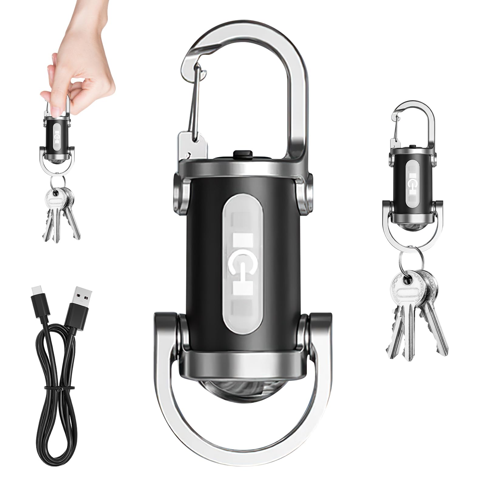 500LM Super Bright Mini Keychain Flashlight Waterproof LED Rechargeable Lumilink Torch Light High Lumens EDC Pocket Flashlight for Emergency Power Outdoor Hiking Camping (Black) [Energy Class A+++]-image-27