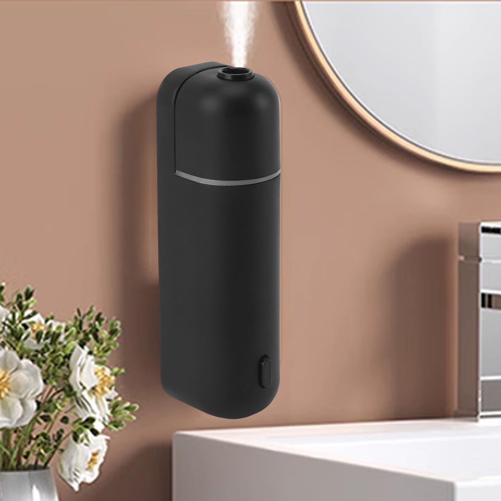 Difusor de Aceites Esenciales, Difusor de Aromaterapia, Humidificador de Niebla Fría, Humidificador de Aire Pequeño de 5 Ml, Máquina de Aire Aromático con 6 Botellas Vacías (Black)