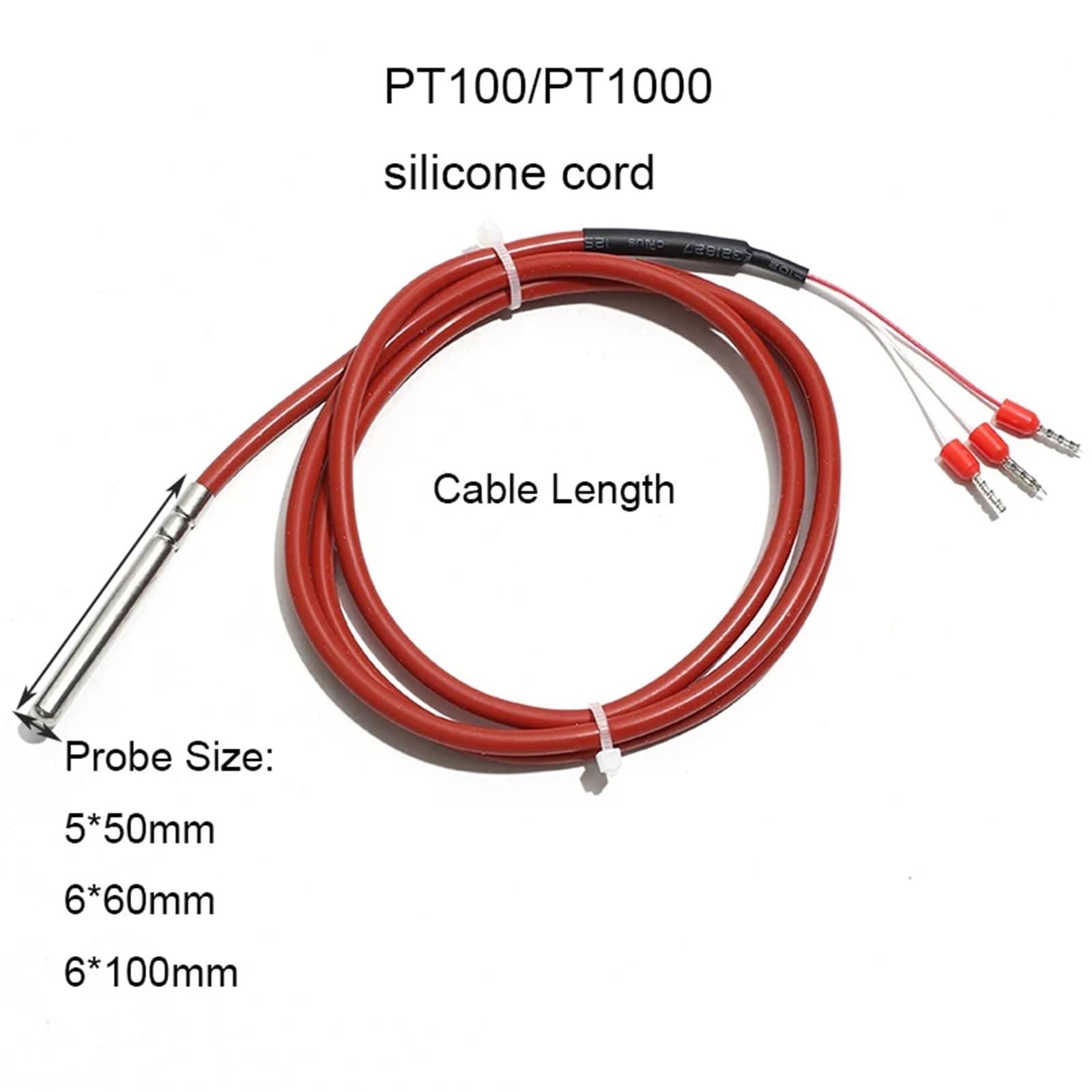 1 sensor de temperatura tipo PT1000 de 3 hilos, termopar, impermeable, con sonda de acero inoxidable y cable de 0,5 m a 10 m.(PT1000 6x60mm 10m)
