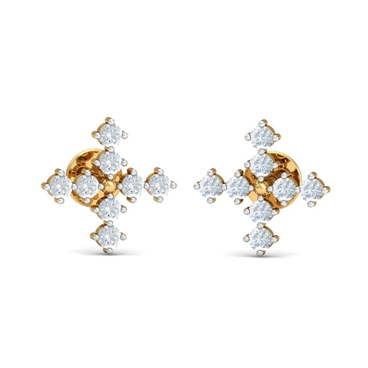 kuberbox 14KT Yellow Gold Diamond Emily Cross Stud Earrings for Women-picture-27