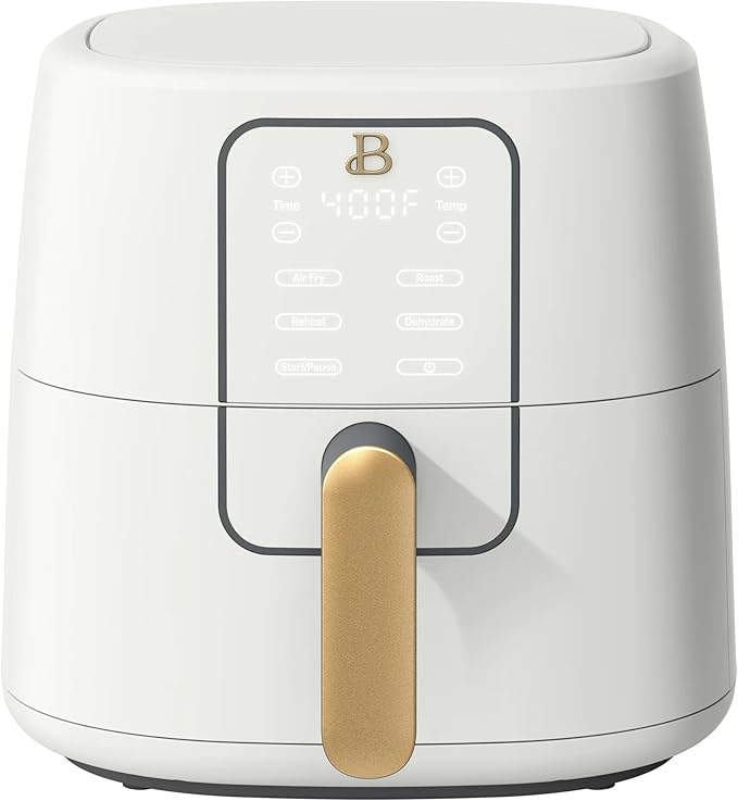 Beautiful 6 Qt Air Fryer by Drew Barrymore – TurboCrisp™ Technology, White Icing Finish, Touch-Activated Display, Nonstick Crisping Tray, Healthy Oil-Free Cooking, Sleek Countertop Design