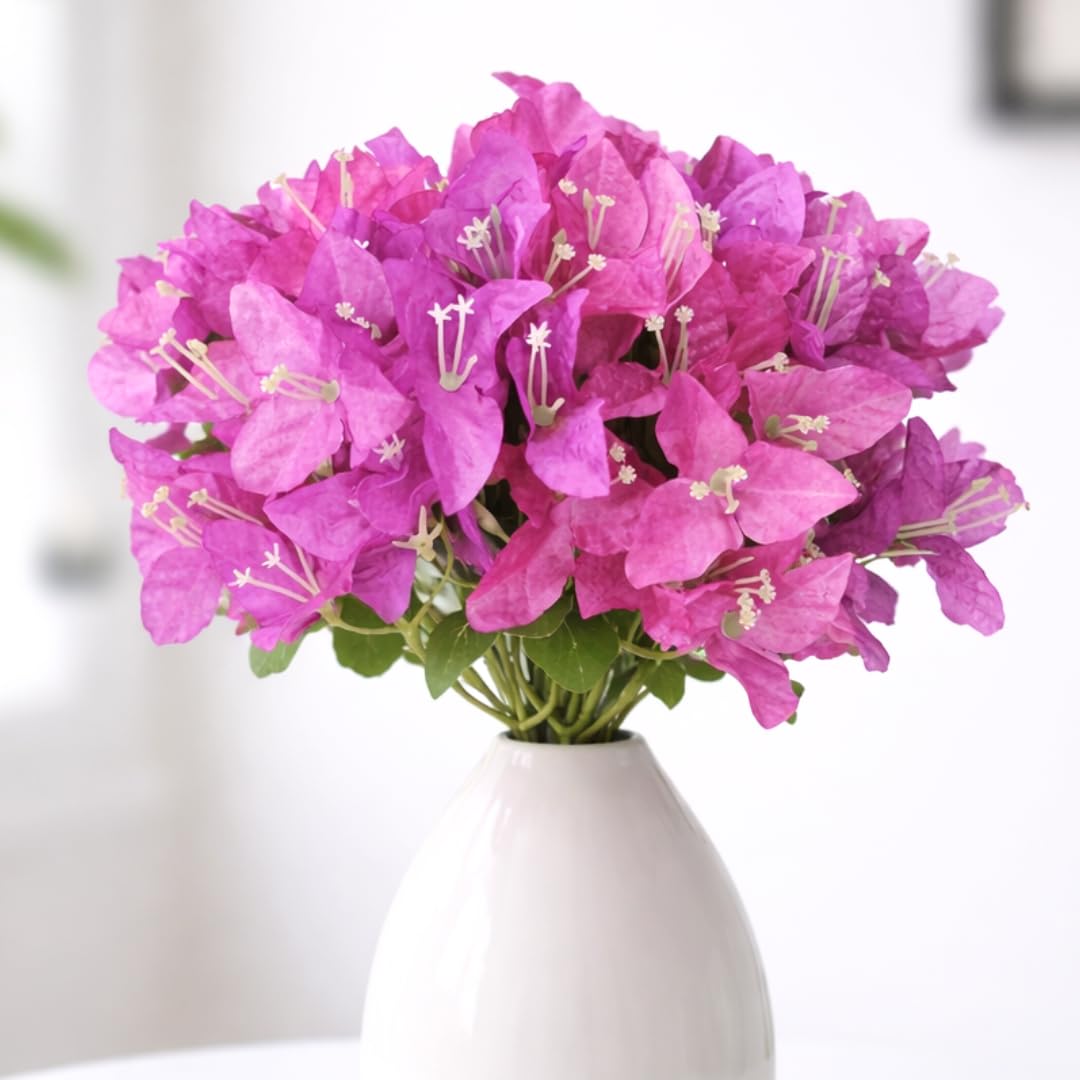 6 Pcs Artificial Bougainvillea Paperflower Glabra Fake Plants for Vase Decoration, Wedding & Festive | Faux Flowers for Home Decor, Living Room, Office & Room Decorative Items (Purple)