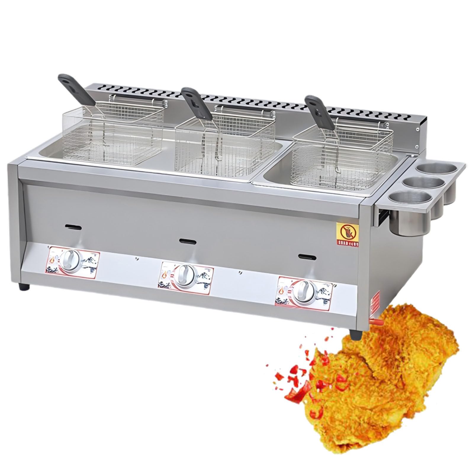 ExoticaBlend Large Capacity Gas Fryer, Stainless Steel Fryer For Home And Commercial, Adjustable Firepower, With Baskets And Lids, For Chips Donuts Fish, Easy Clea