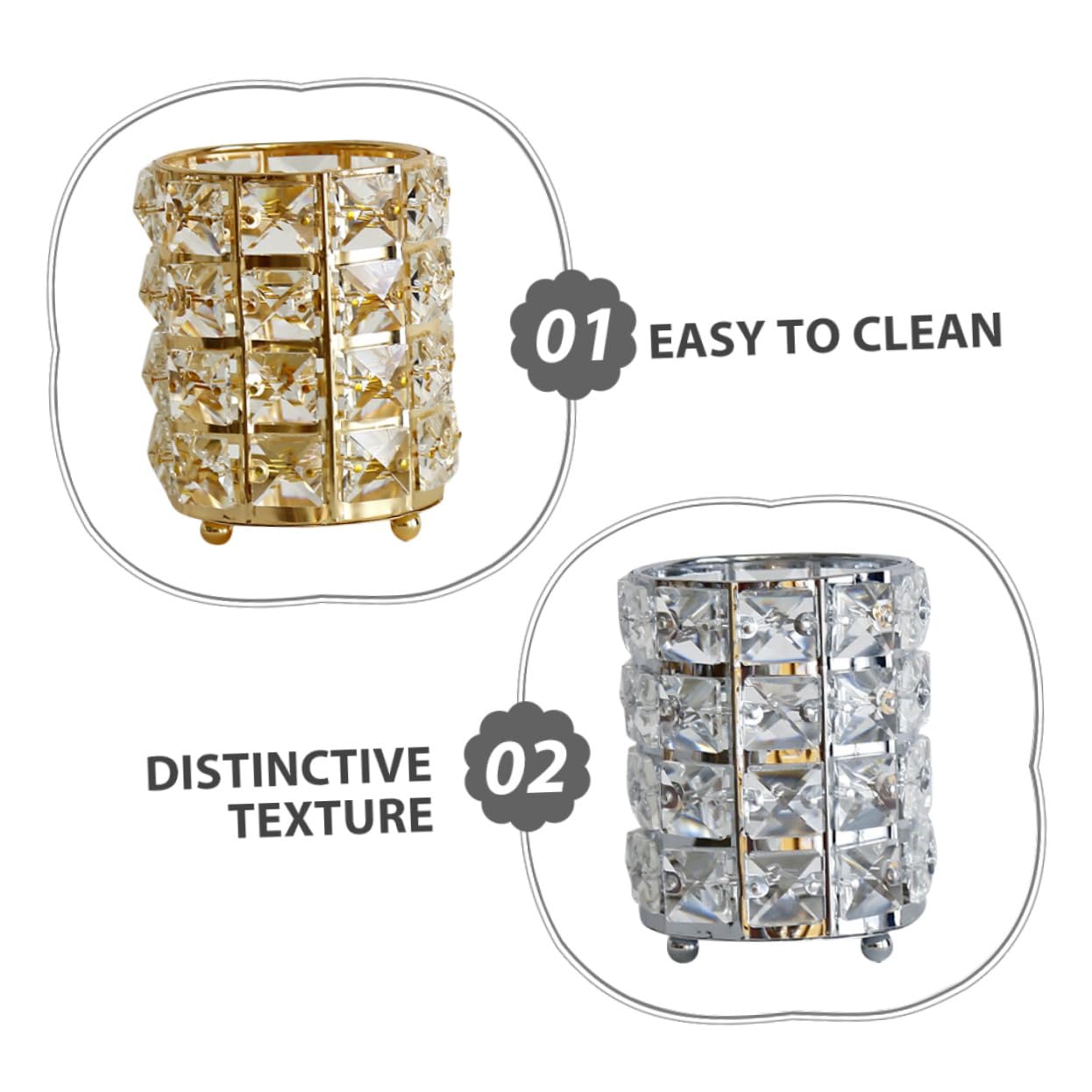Portalápices Organizador Transparente Diseño Elegante Europeo de Cristal 2piezas para Brochas de Maquillaje y Escritorio en Oficina o Tocador