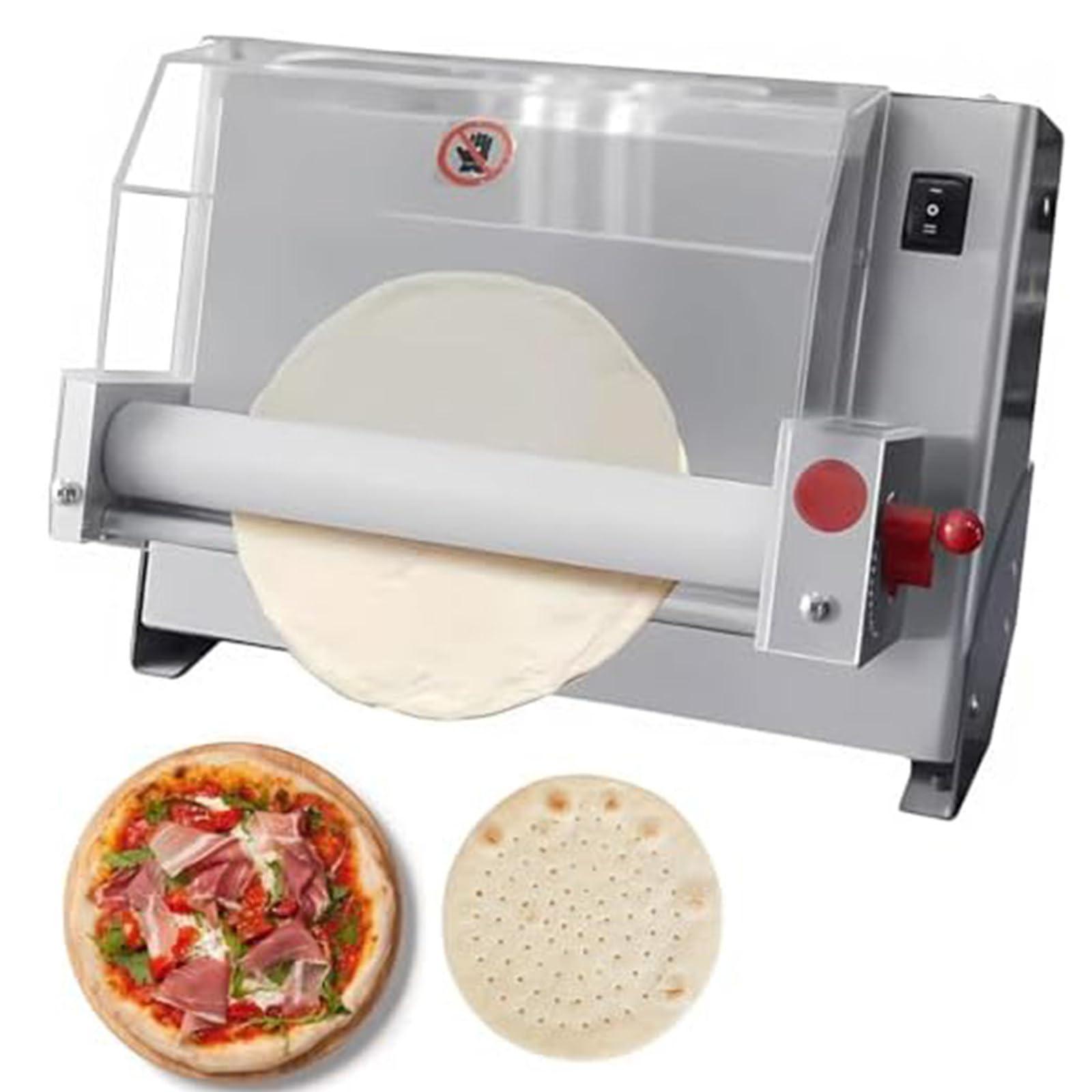 Prensa Eléctrica para Masa De Pizza,Laminadora De Masa De Pizza Comercial,Masa De Pizza 30/40 Cm,Grosor Ajustable De 0.7 a 5.4 Mm para Equipos para Hacer Pizza Y Pasta,30CM