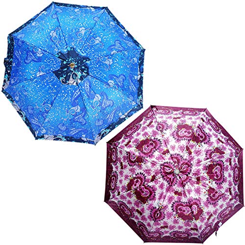 rainpopson 2 Fold Printed Umbrella Big Size Umbrella for Women Stylish & Men UV Protection Ladies Umbrella Combo for Summer & Rainy Season (Multicolour) - Combo Pack of 2-picture-25