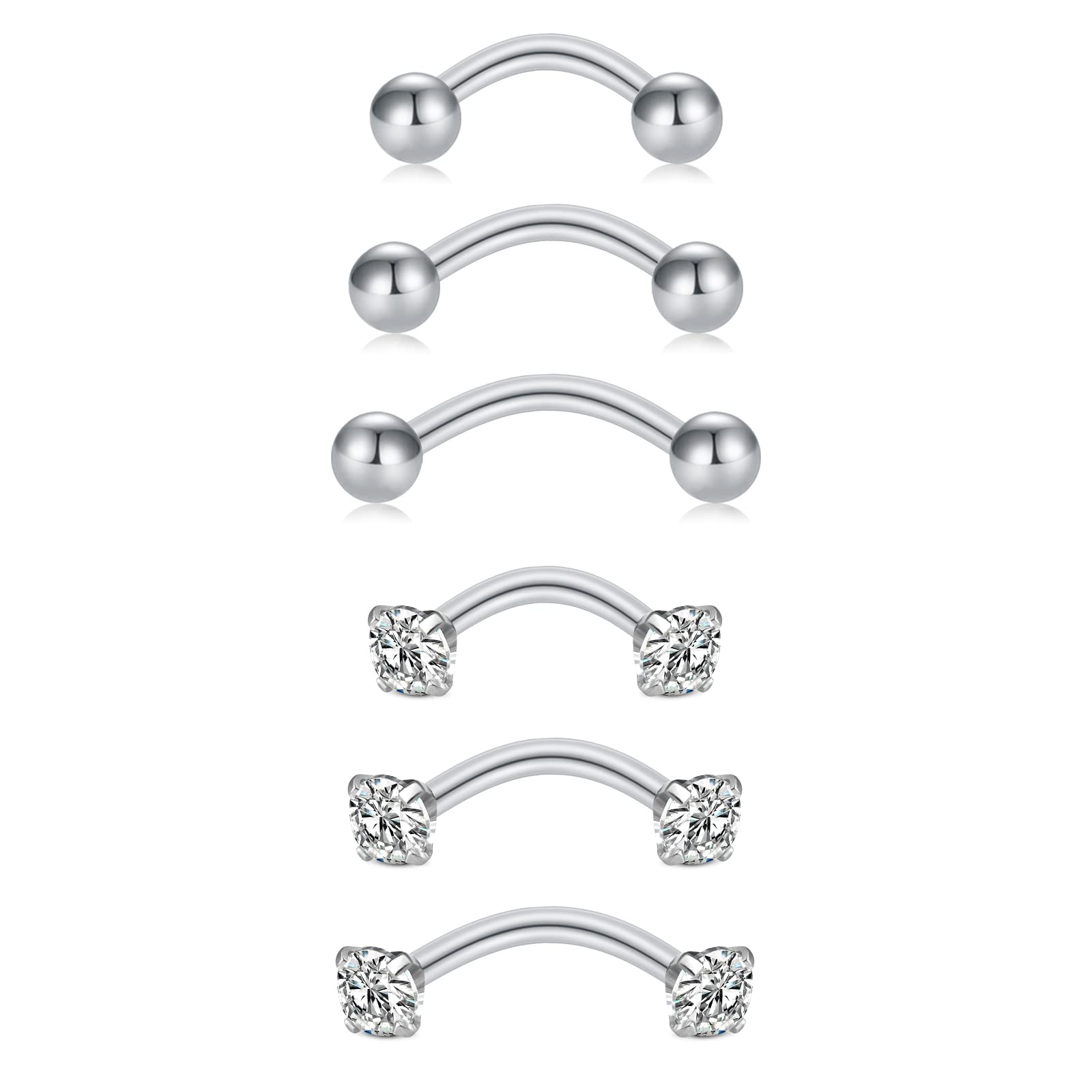 Briana Williams 6-12pcs Eyebrow Bar Piercing Rook 16G Surgical Steel Curved Barbell Helix Daith Tragus Earrings Piercing Jewelry