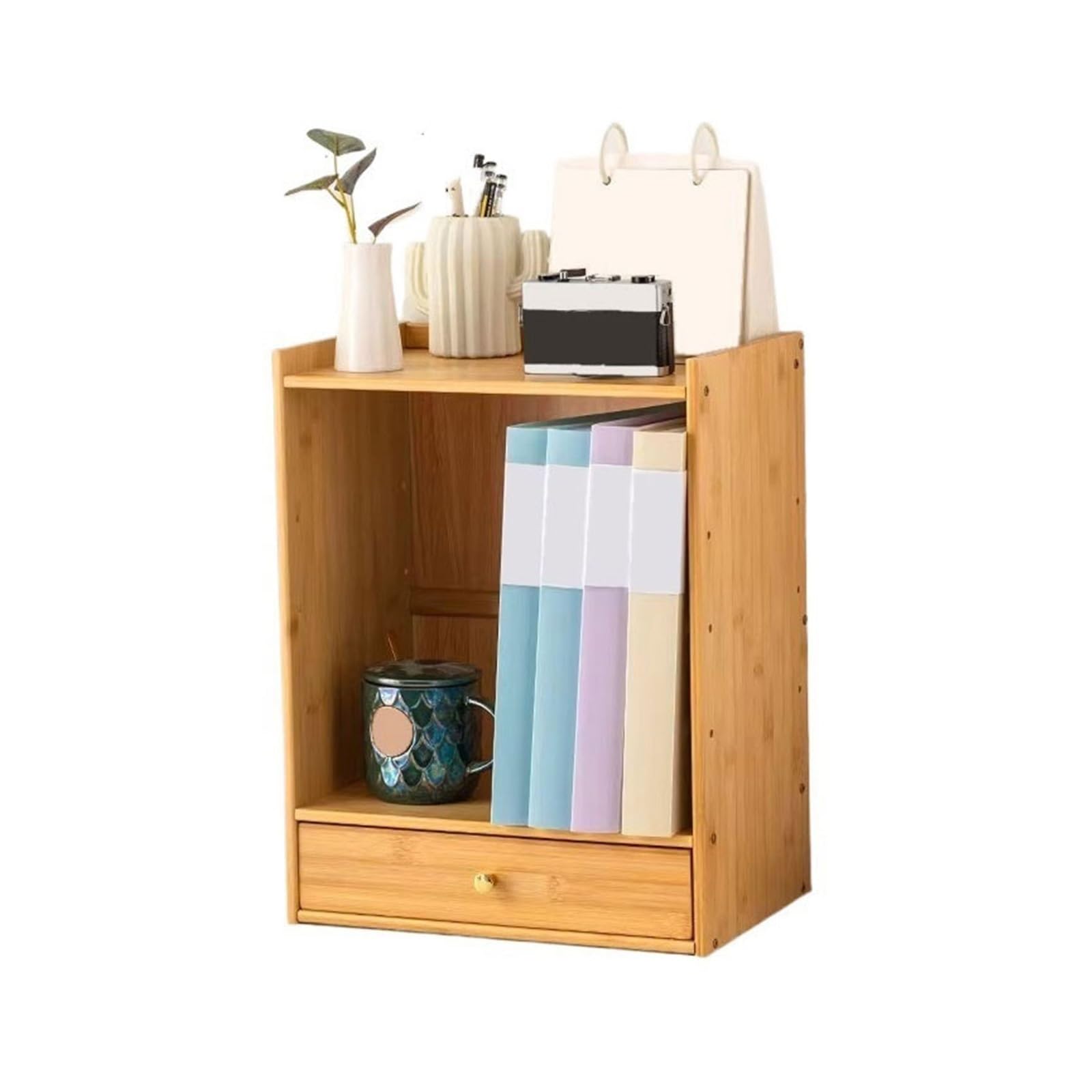 Zhaoj24-05 Bookcase Minimalism Bamboo Tabletop Bookshelf with Drawer Home Dormitorie Storag Rack