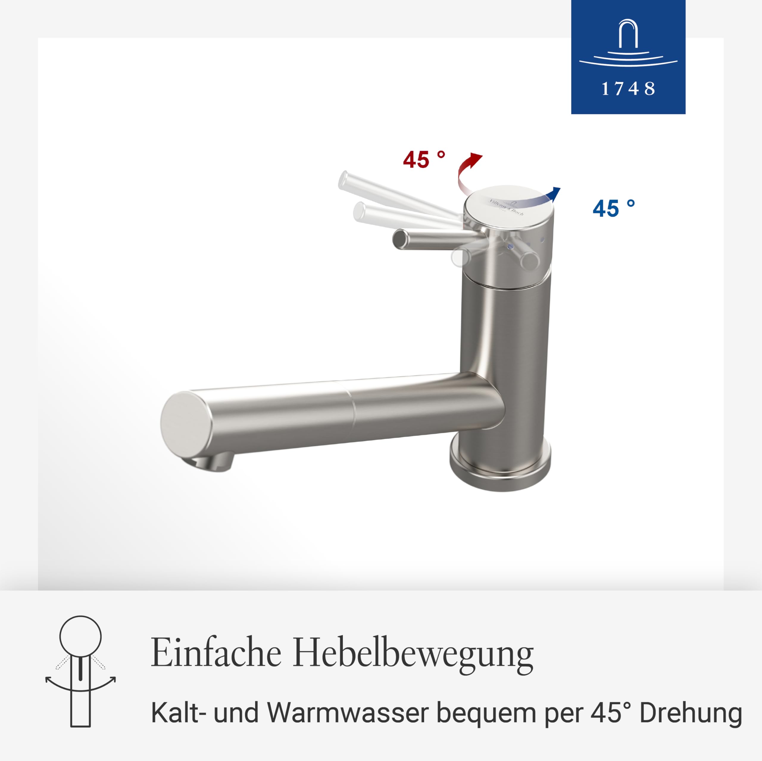 Villeroy & Boch Como Shower Küchenarmatur, Hochdruck, Wasserhahn Küche mit ausziehbarer Brause und 120° Schwenkbereich, Spültischarmatur wassersparend, Auslauf Höhe 120mm, Edelstahl massiv
