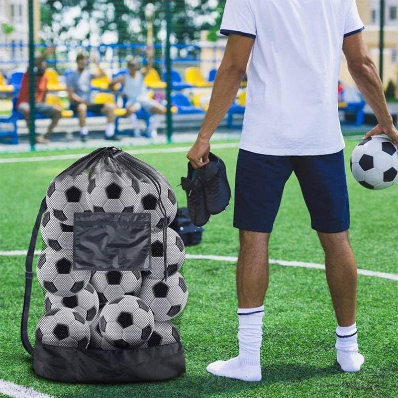 ‚Extra Large Mesh Sports Ball Bag with Zipper Pocket - Durable Drawstring Backpack for Soccer Basketball Volleyball & More