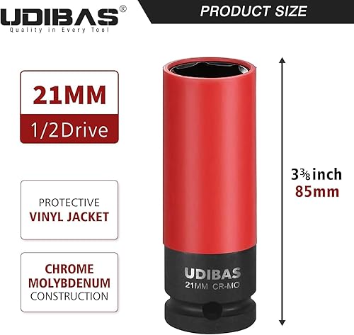 Vista 16 de Enchufe de tuerca de impacto de 0.669 in de 1/2 pulgada, profundo, métrico, con mangas protectoras y material CR-MO de alta resistencia, sin marcas