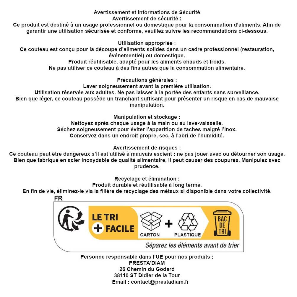 Lot de 50 Couteaux Inox Léger 18,1 cm Acier Inoxydable Alimentaire - Réutilisables - Usage Professionnel - D-Work