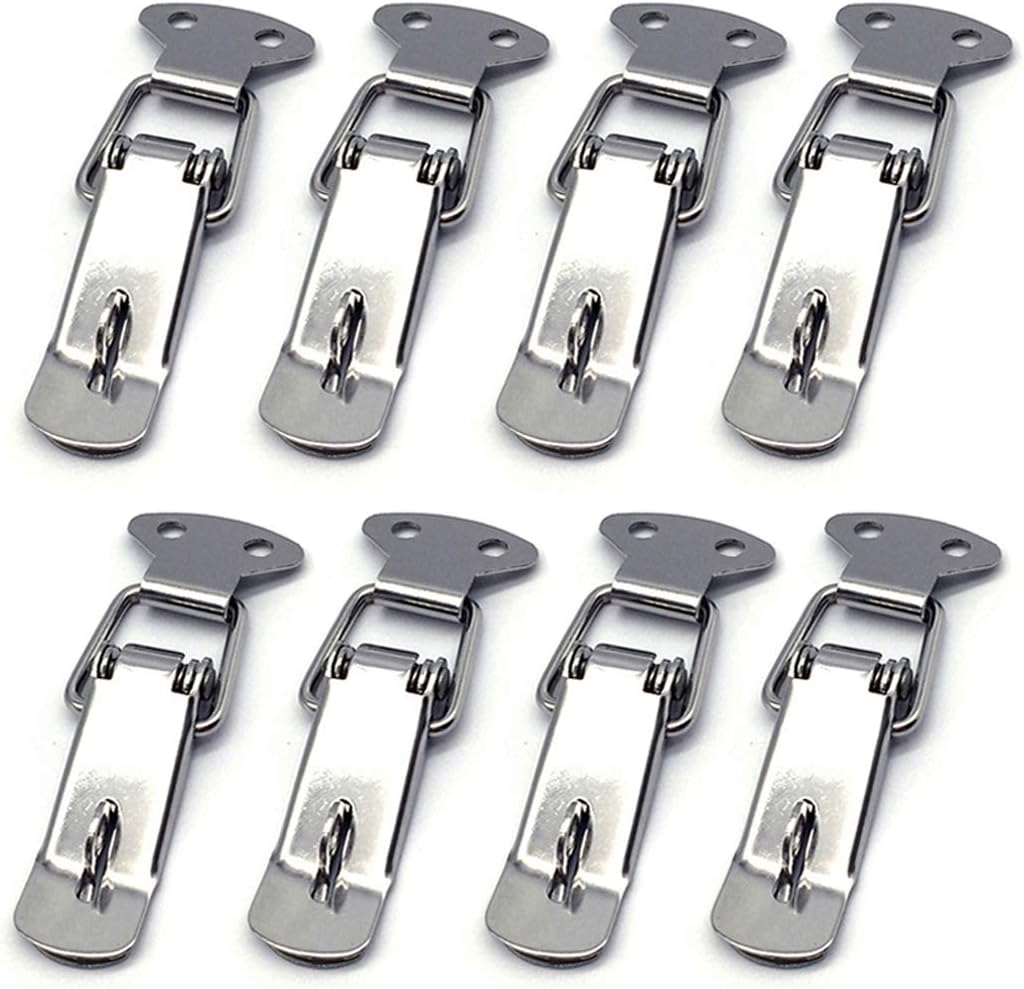 FUJIE 8Sets Stainless Spring Loaded Toggle Catch Latch Hasp Toggle clamp for Case Box, Toolbox, Drawer, Cabinet, Chest Trunk - Silver