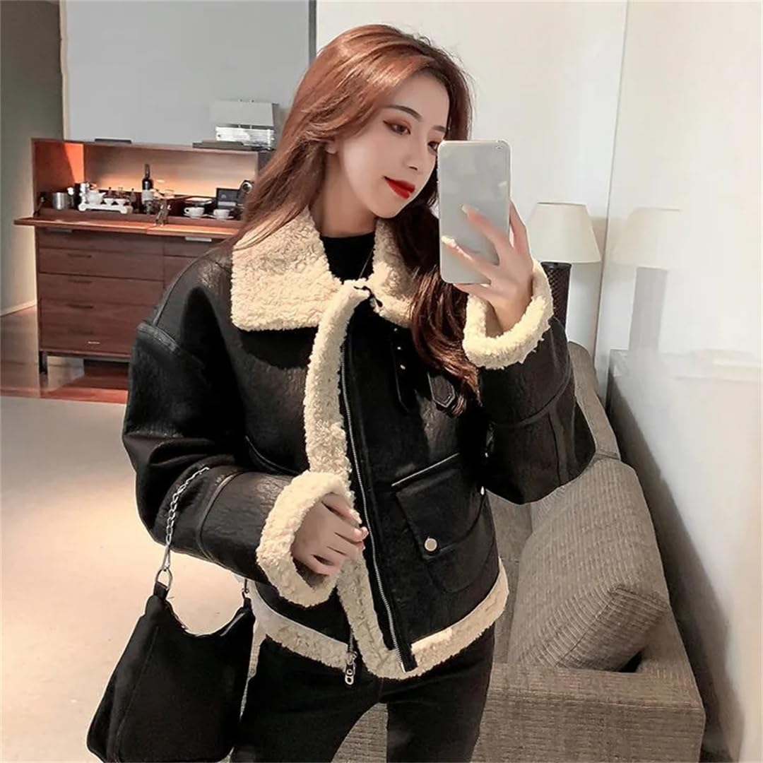 Giacca Invernale Da Motociclista Da Donna Cappotto In Shearling In Ecopelle Calda E Spessa