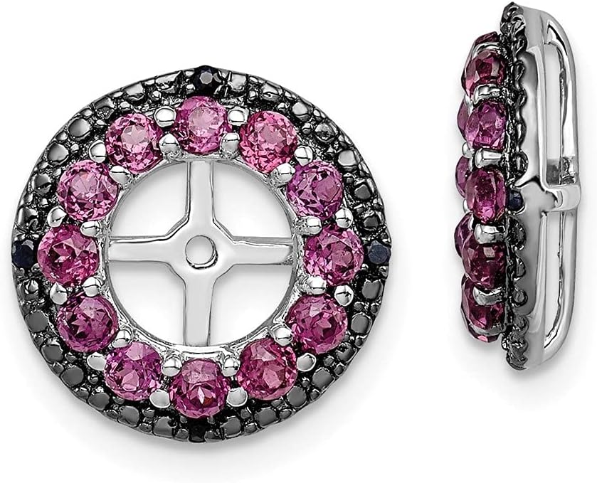 Diamond2Deal Sterling Silver Rhodium Gemstone and Black Sapphire Earring Jacket Fine Jewelry for Women