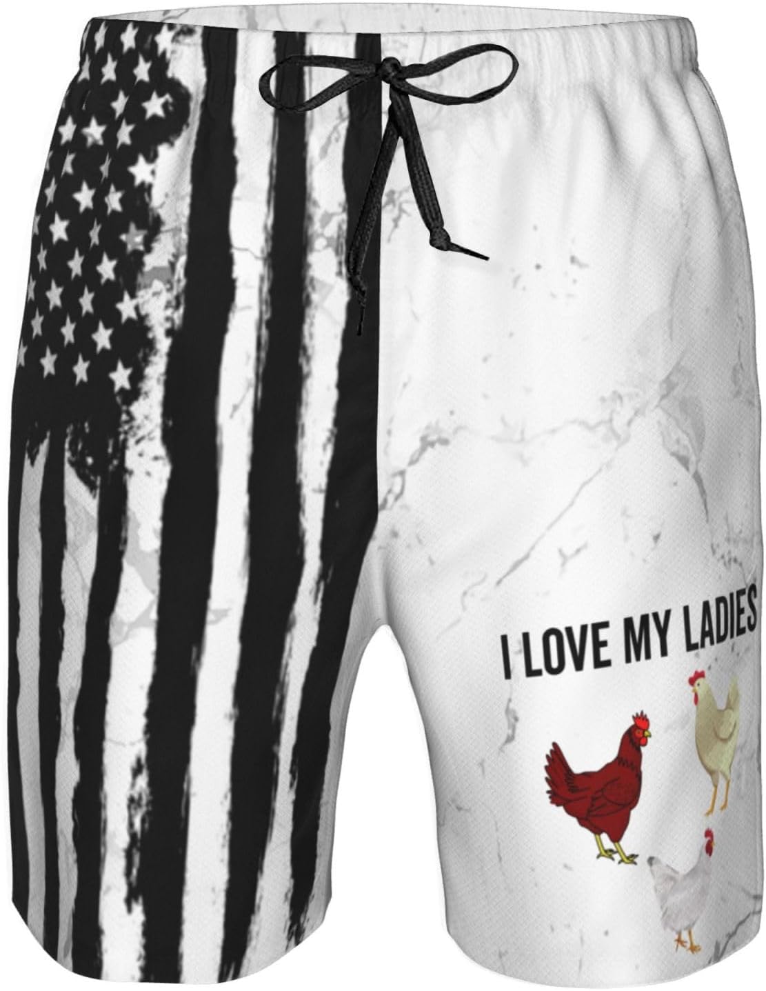 I Love My Ladies Chicken Men's Swim Trunks Board Swim Shorts Swimwear Bathing Suit Funny Men's Beach Shorts L