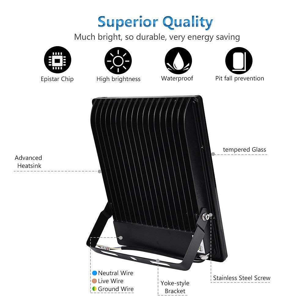 Foco Proyector 50W, IP67 Impermeable, Proyector LED Industrial para Exteriores, 5000LM, Blanco Cálido 2800-3200K, Foco para Jardín, Garaje y Patio