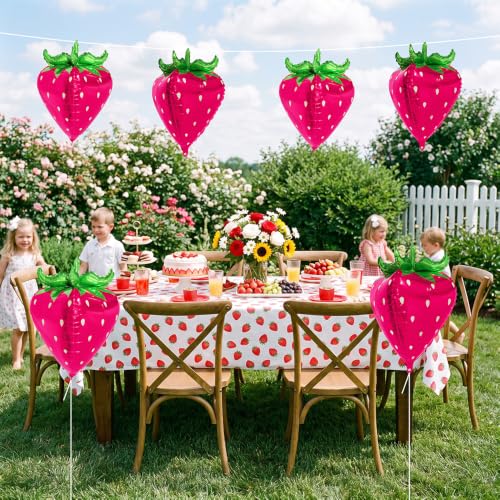 Image of 4D Lovely Pink Strawberry Foil Balloon Cute Fruit Balloons For Birthday Baby Shower Wedding Party Decoration Supplies