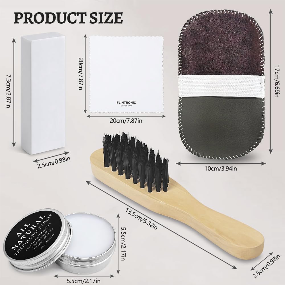 flintronic Kit pour Cirage de Chaussures 5 pièces, Brosse et Chiffon Inclus, pour L'entretien Nettoyage et Lustrage de Bottes et Chaussures en Cuir