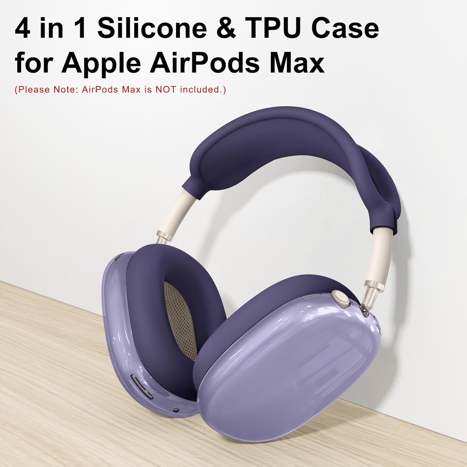 [4 in 1] Silicone Case Cover for AirPods Max, Clear Soft TPU Ear Cups Cover/Ear Pad Case Covers/Headband Covers Transparent Accessories for Apple AirPods Max (2024/2020)(USB-C/Lightning), Dark Purple - Image 2