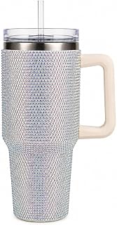 40 oz Sparkling Glitter Bling Rhinestone Tumbler with Handle & Straw – Stainless Steel Double Wall Vacuum Insulated Travel Mug Reusable For Hot & Cold Beverages – Sparkling Crystal Cup (Pink)