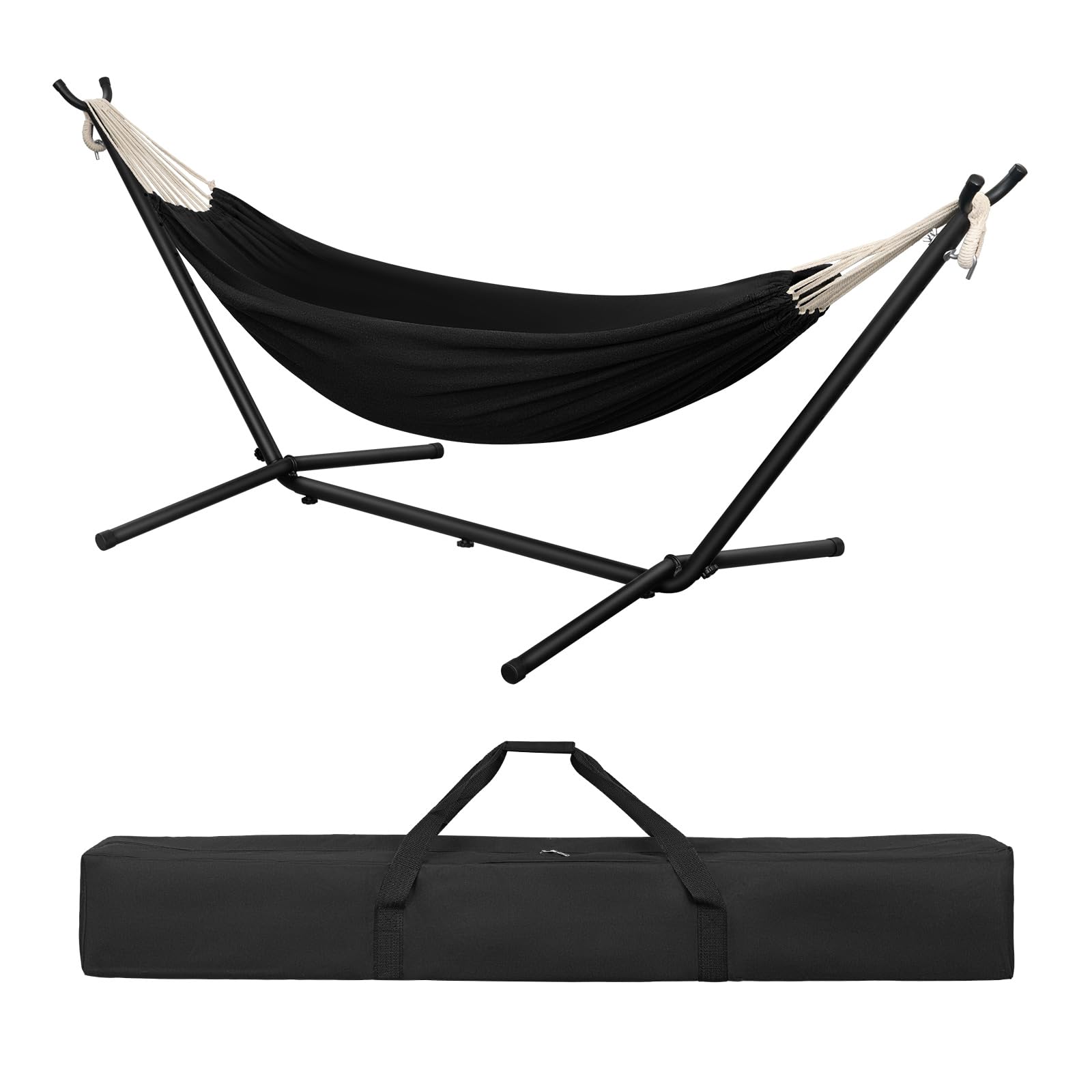 Laneetal Hängematte mit Gestell,Hängematte Indoor & Outdoor, Doppel für 2 Personen, 250 kg belastbar,mit Tragtasche, für Indoor Schwimmbad Terrasse Hof Garten Balkon (Schwarzkohle, 280 * 106 * 100cm)