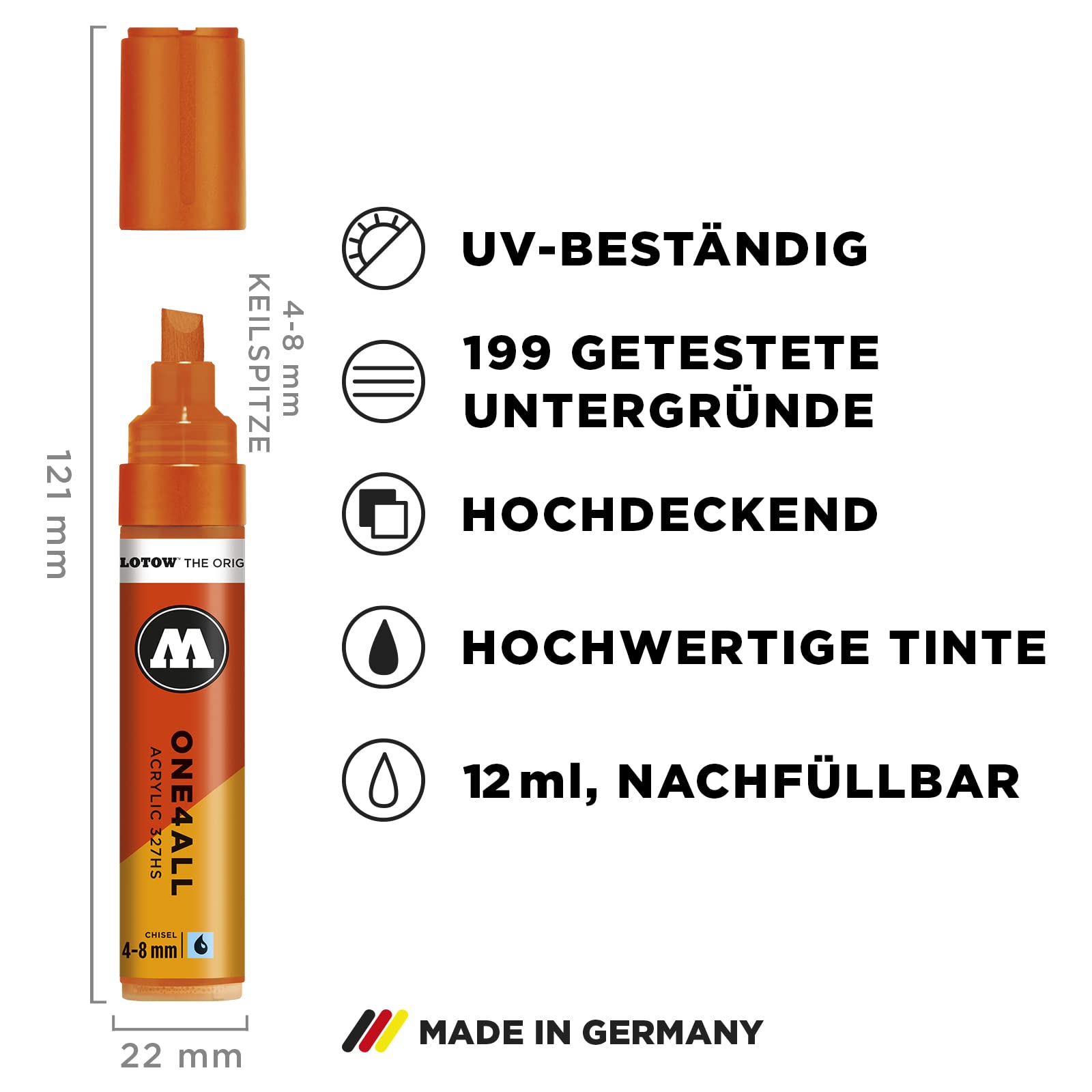Molotow One4All 327HS Acryl Marker Basic Set 1 (4,0-8,0 mm Strichstärke, hochdeckend und permanent, schnell trocknend, nachfüllbar, für fast alle Untergründe) 6 Stück sortiert