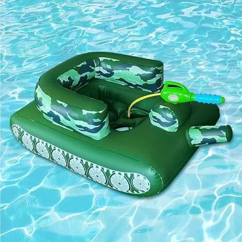Depointer Inflatable Tank Float with Water Cannon Squirt Water Gun Toy Pool Tank Float for Kids Adult Summer Pool Party, Green