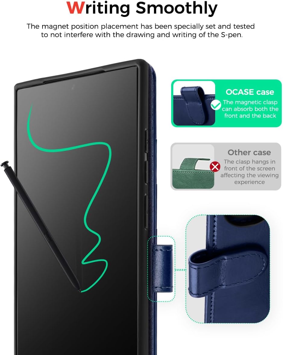 OCASE for Samsung Galaxy S24 Ultra Detachable Wallet Case with Card Holder, [2 in 1] PU Leather Flip Folio Case with RFID Blocking Magnetic Stand Shockproof Phone Cover 6.8 Inch 2024, Blue