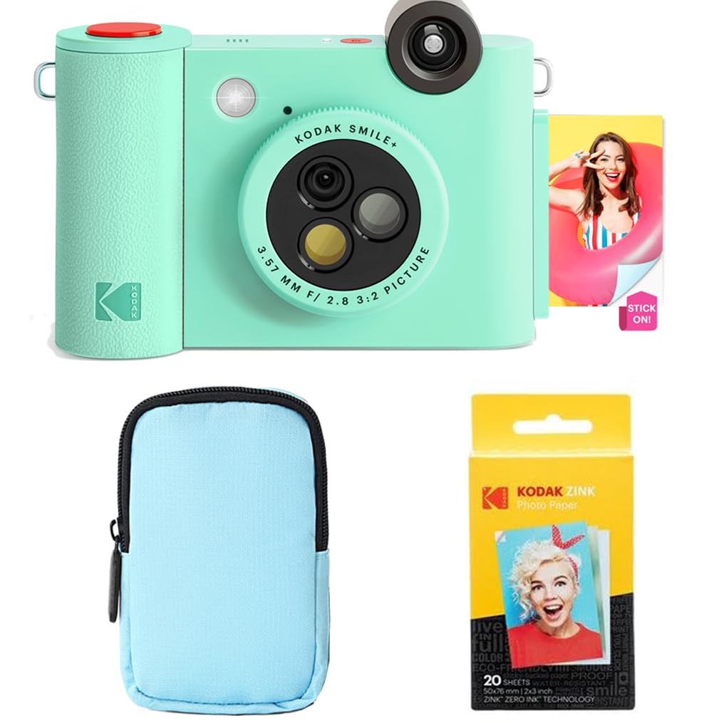 KODAK Smile+ 2-in-1 Digital Instant Print Camera & Wireless Bluetooth Photo Printer Starter Bundle + Deluxe Case + Zink 20pk Sticky-Back Photo Paper - 10MP, Special-Effect Rotating Lens - Green-image-7