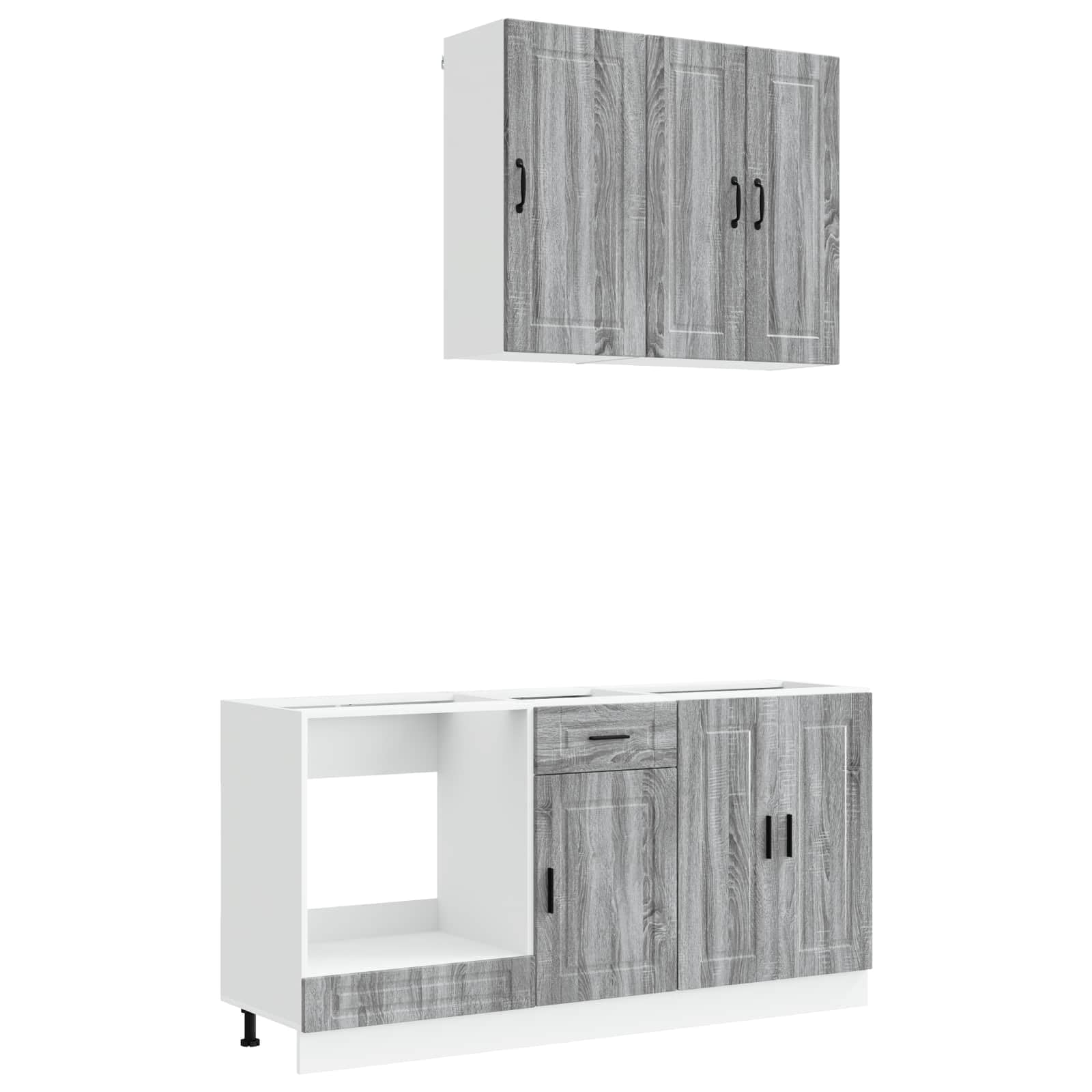 Küchenzeile Porto 5-teilig Küchenblock aus Holzwerkstoff, Moderne Miniküche Einbauküche Grau Sonoma, Küchenschrank Set mit Wand- und Unterschränken für Singleküche