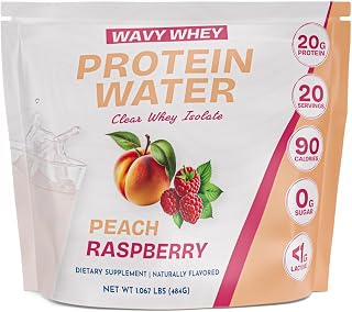 Clear Protein, Protein Water, Peach Raspberry 20 Servings 20G Protein,100% Grass Fed Whey Protein Isolate, 90 Calories, Fitness Drink Supplement Nutrition