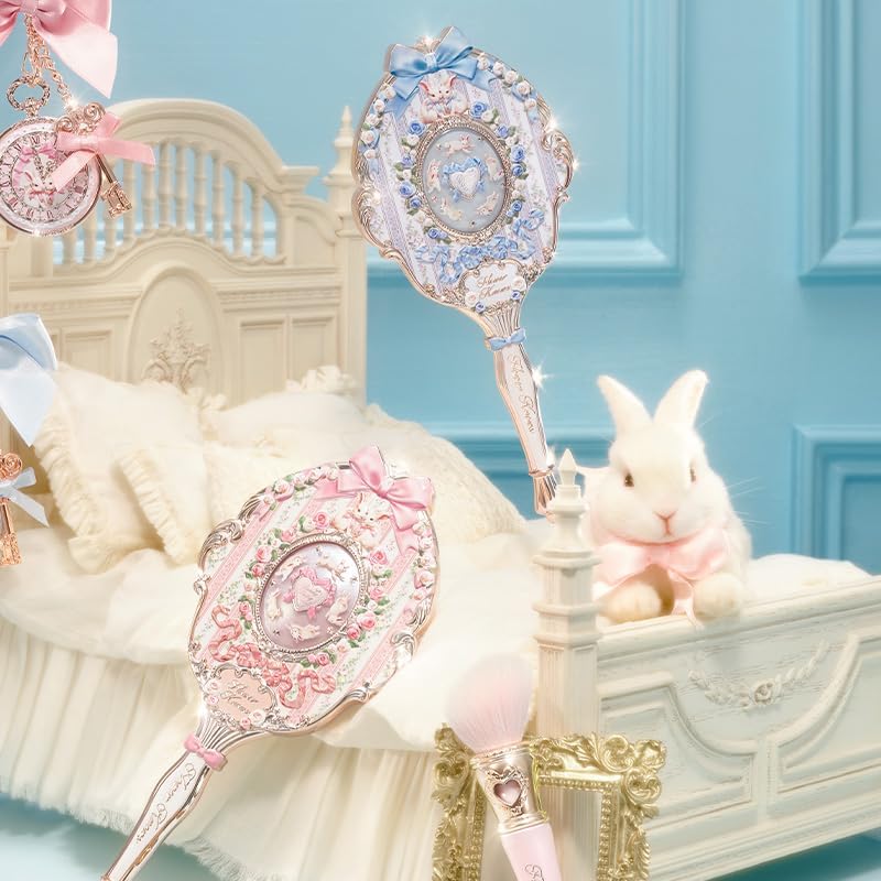 Flower Knows Bunny Garden Collection Hand Mirror,Vintage Portable Handheld Mirror,Fancy & Pretty Princess Mirror with Long Handle,Gift for Girls(Rosette Pink) - Image 5