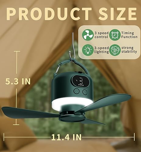 Miniatura 2 de Ventilador de techo portátil inalámbrico con control remoto, diseño de 3 cuchillas, funciona con batería de 10040 mAh, ventilador colgante