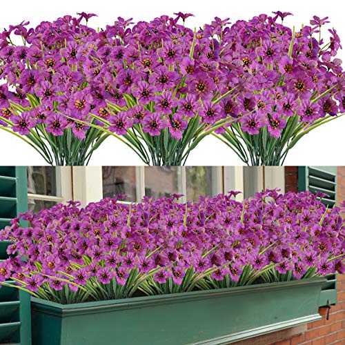 Photo 1 of 20 Bundles Artificial Outdoor Flowers UV Resistant Fake Flowers No Fade Faux Plastic Greenery Shrubs Garden Porch Window Box Decorating(Purple)