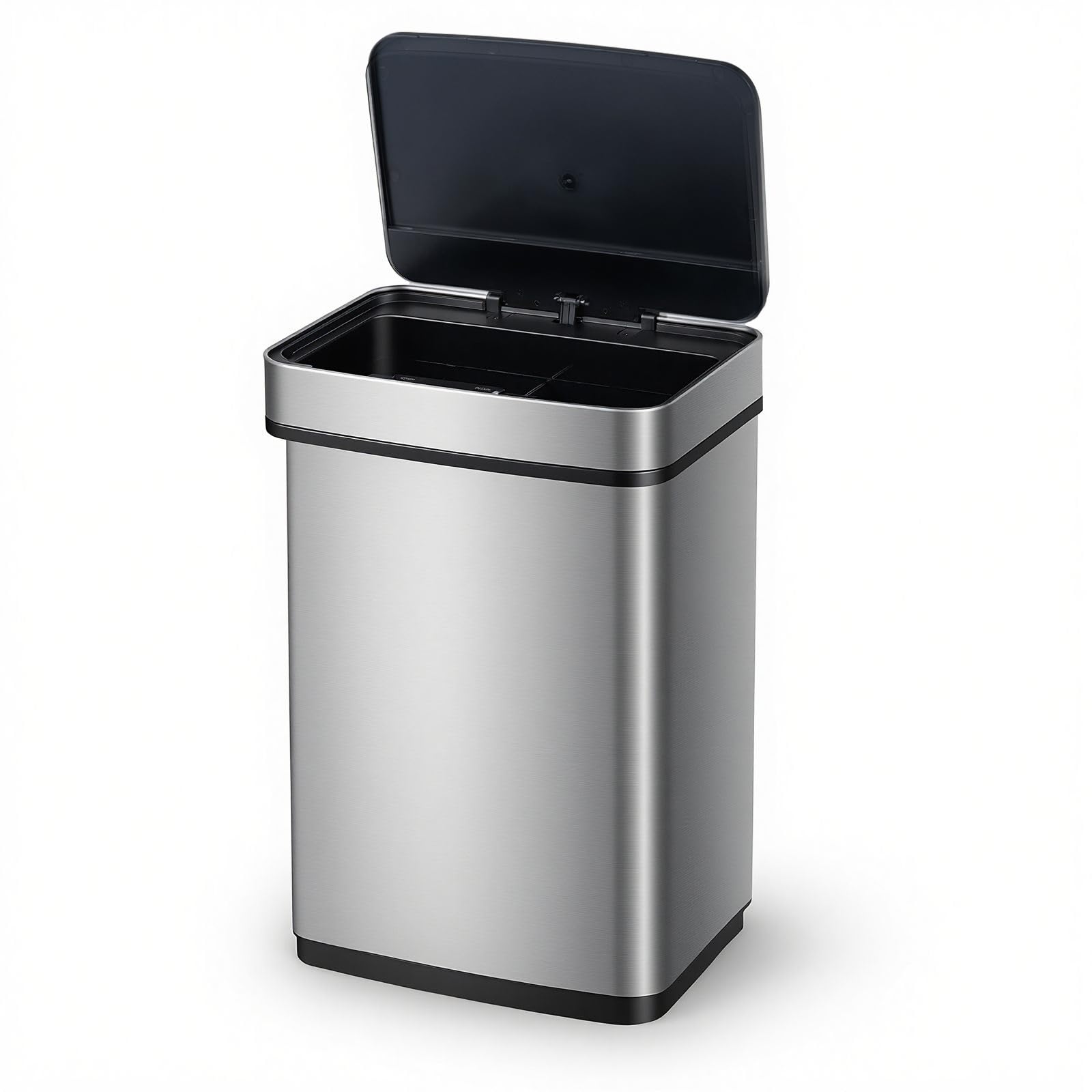 Goplus 16 Gal Automatic Trash Can Stainless Steel Motion Sensor Trash Can with 2 Compartments Quick Response Soft