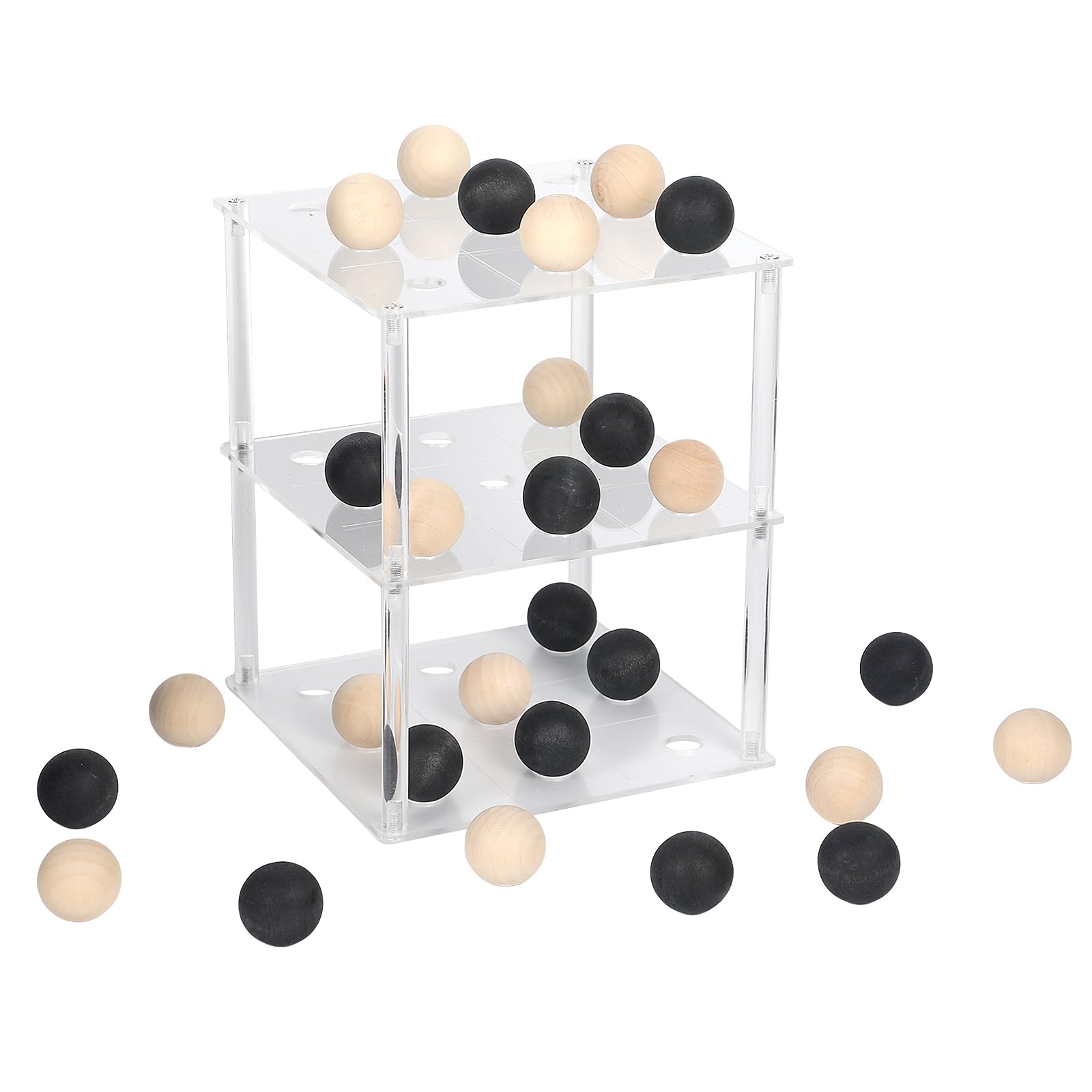 3D Tic Tac Toe, 3-Layer Board Game with Acrylic Board & 28 Wooden Balls, Classic XO Strategy Game for Adults Kids Family Activities, Tabletop Game for All Ages Strategy