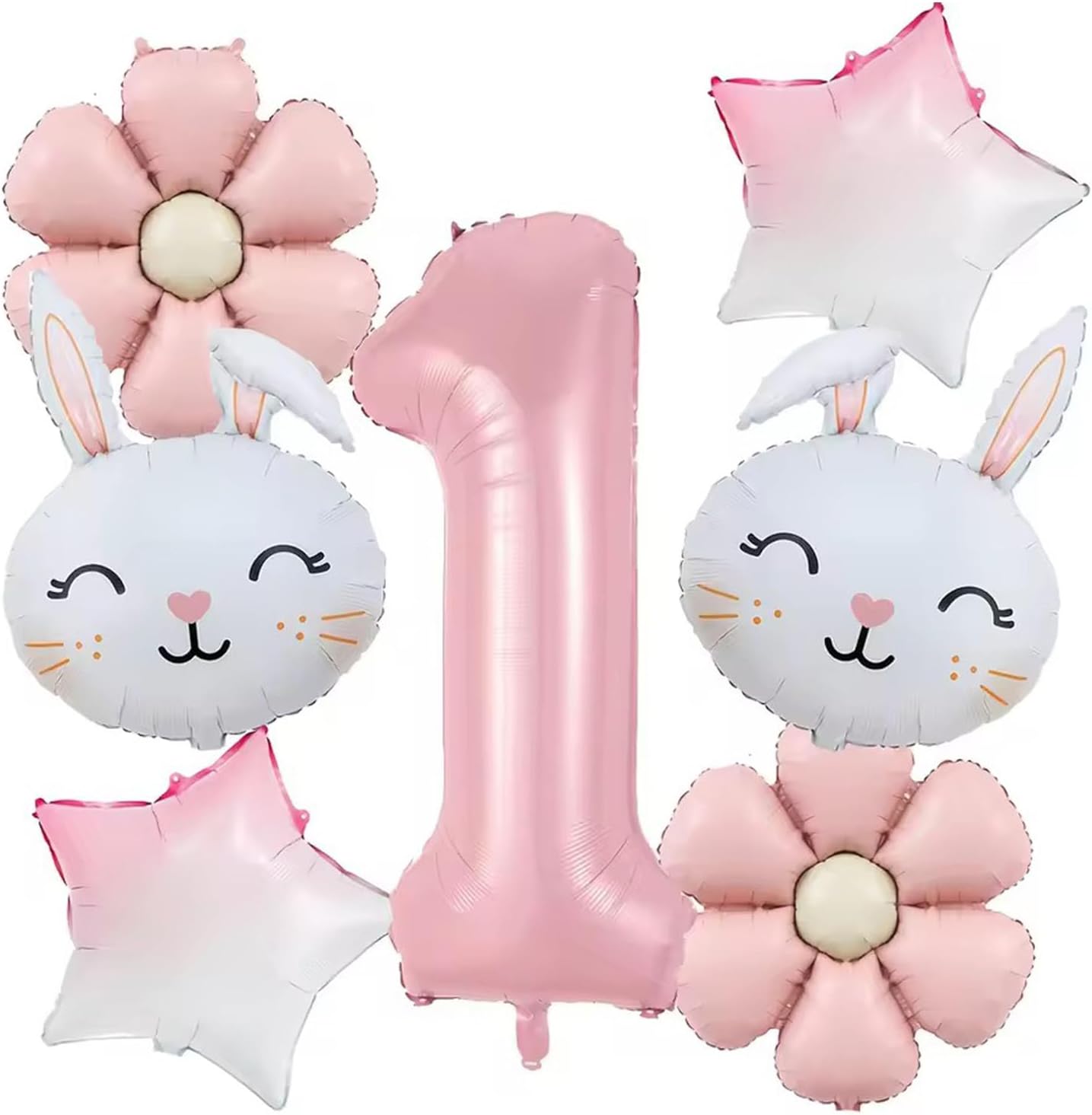 7PCS Rabbit Daisy Balloons Decorations with 32 Inch Pink Number 3 Balloons for Easter Bunny Theme Birthday Party Kids Toy Gifts (3rd Birthday)
