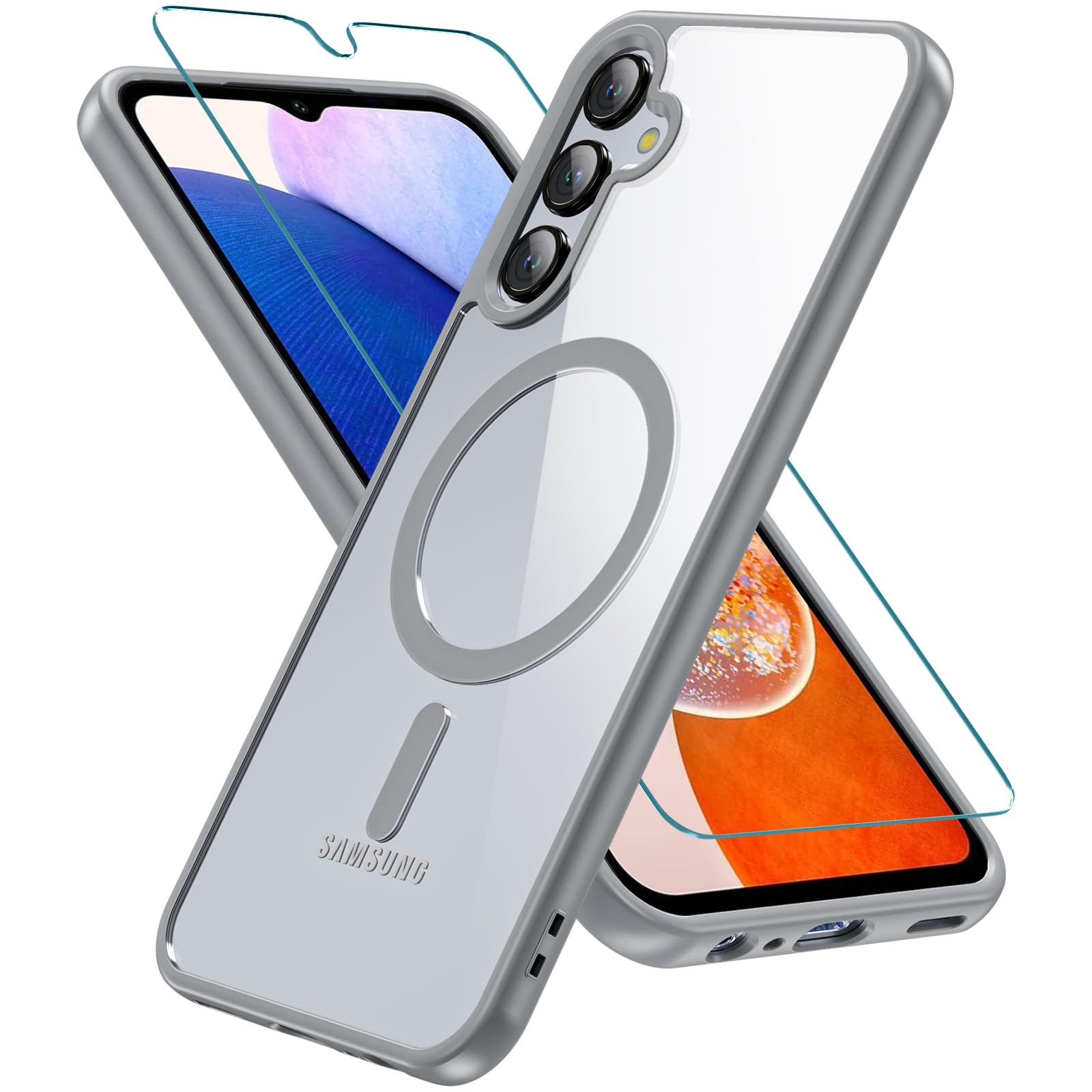 RC1WD Magnetic Case for Samsung Galaxy A15, Samsung A15 5G Case with Screen Protector, [Military-Grade Drop Protection] Transparent Back Protective