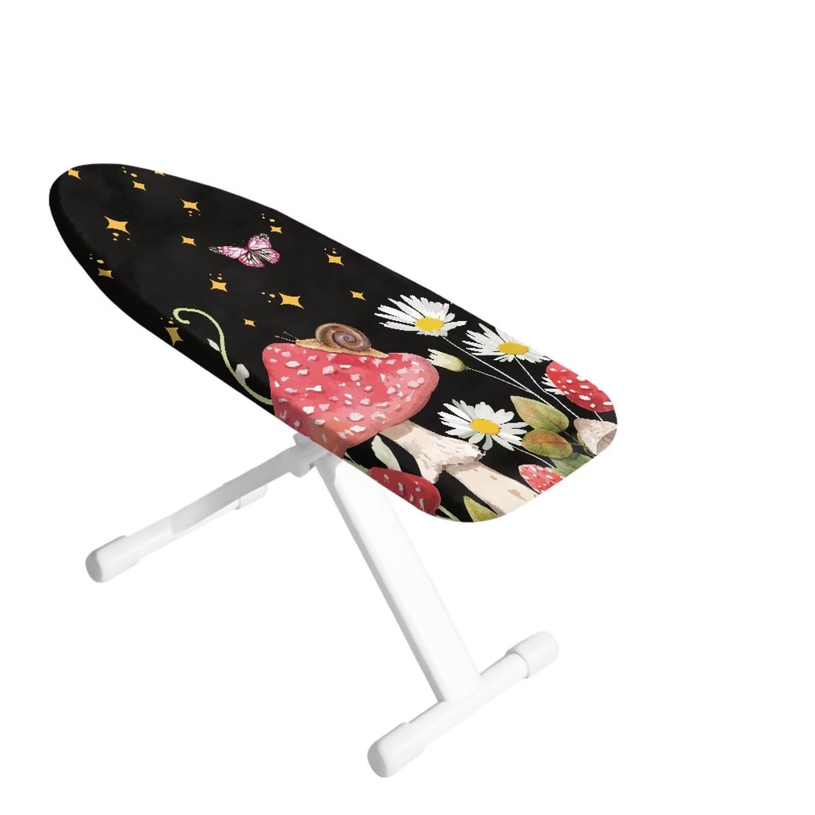 ASQVYIFE Mushroom Ironing Boards for Small Spaces Daisy Ironing Board with Elastic Edge Dust Proof Hook and Loop Fastener Strap Mini Ironing Board for Travel